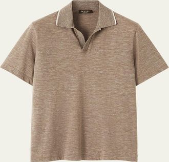 Loro Piana Mens Suraj Cashmere, Linen and Silk Johnny Collar Polo Shirt