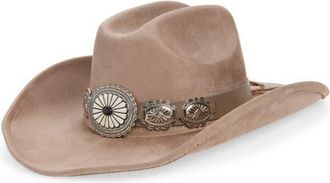 Tasha Western Cowboy Hat with Concho Leather Band in Taupe at Nordstrom
