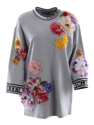 Dolce & Gabbana Womens Flower Sweatshirt - Grey Cotton - Size IT 36 (Womens)