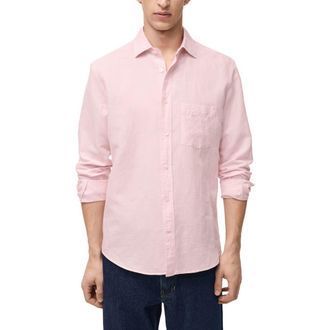 Mango Classic Fit Linen & Cotton Button-Up Shirt in Pastel Pink at Nordstrom Rack, Size X-Large