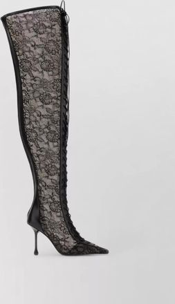 Jimmy Choo London lace and leather over-the-knee boots