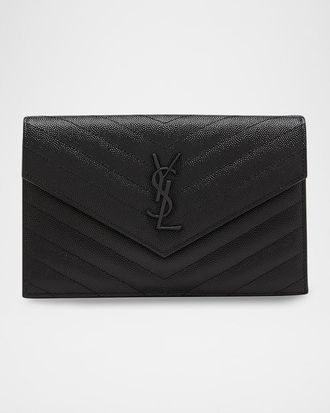 Saint Laurent YSL Small Envelope Leather Wallet on Chain