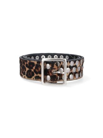 Golden Goose Brown Leo Animal Print Studded Belt
