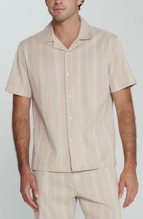 7 Diamonds The Verve Striped Camp Shirt in Tan at Nordstrom, Size Xx-Large