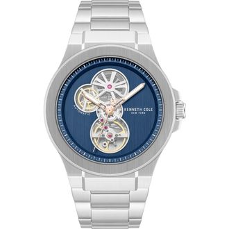 Kenneth Cole Grove Open Heart Automatic Watch, 43mm in Silver at Nordstrom