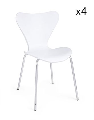 Konte Design Juego de 4 sillas de polipropileno blanco con patas de acero cromado