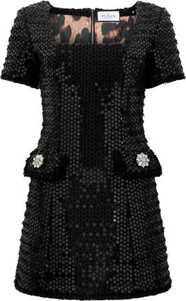 Philipp Plein Tweed Mini Dress Paillettes - Dames - Feestkleedjes - Zwart - S - Tweed - Kleedjes