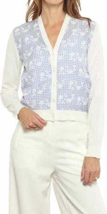 Zero Degrees Celsius Plaid Floral Cardigan In White Blue Combo