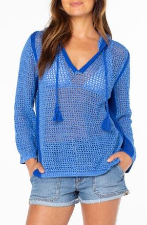 Roxy Summer Nights Open Stitch Hooded Tunic in Blue Horizon at Nordstrom, Size Xx-Large