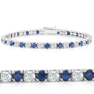 Pompeii3 8 Ct Blue Sapphire & Diamond Tennis Bracelet 14k White Gold
