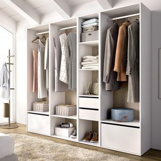 Dmora Armario Grande Hawthorne, Modular Para Dormitorio, 10 Estantes, Ropa Para Colgar, 45x205h Cm Blanco