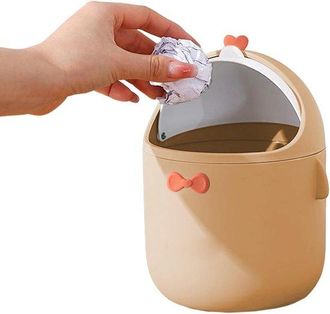 No Brand Papelera De Escritorio - Mini Contenedor De Basura - Para Mantener El Escritorio Ordenado - Con Tapa - 20 Cm - Amarillo