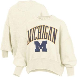 Pressbox Womens Pressbox Natural Michigan Wolverines Oversized Waist-Length Crewneck Sweatshirt at Nordstrom, Size Xx-Large