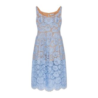 Self Portrait Bloemenkanten Midi Jurk - Dames - Casual kleedjes - Blauw - M - Katoen - Kleedjes