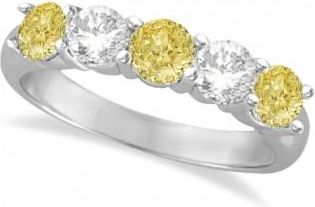 Allurez Five Stone White & Fancy Yellow Diamond Ring 14k White Gold (1.50ctw)