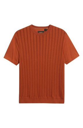 BOSS Tesar Textured Cotton & Silk T-Shirt in Medium Brown at Nordstrom, Size Xx-Large