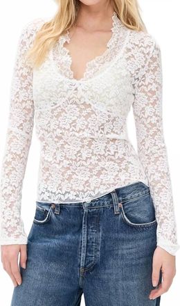 Free People All Day Lace Romantic Floral V-Neck Blouse In Ivory