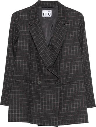 Ni&ugrave; double-breasted check blazer - women - Viscose/Polyester/Wool/Elastane/Acetate/Polyester - M - Grey