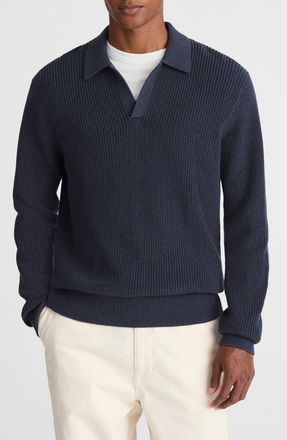 Madewell Shaker Stitch Cotton Sweater Polo in Cool Navy at Nordstrom, Size X-Large