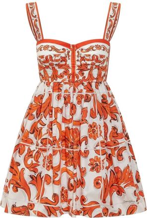 Dolce & Gabbana Kleedjes, Dames, Veelkleurig, M, Katoen, Majolica-print Poplin Kort Jurk