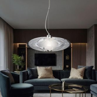 Globo Lighting Lampada a sospensione cromata, lampada da sala da pranzo, soggiorno, lampada da soffitto rotonda in seta, metallo e plastica, 1x E27, PxH 50x150 cm