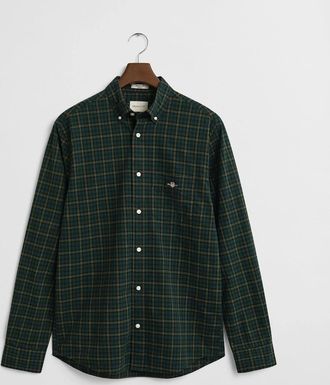 GANT Mens GANT Mens Regular Fit Classic Poplin Check Shirt - 374 Tartan Green - Size: 40/Regular