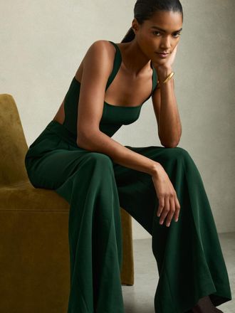 Reiss Dion Jumpsuit Plain, Green Size: 6