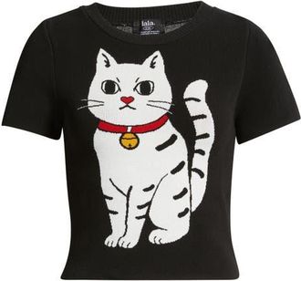 Dressed in Lala Lucky Kitty Knit Tee in Black Lucky Kitty at Nordstrom, Size Small