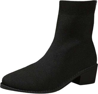 Generic Womens Knit Ankle Boots - Stretch Fabric Block Heel Sock Boots with Sleek Square Toe, Soft Breathable Comfortable Short Boots to Pair with Skinny Jean