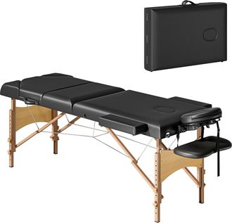 HOMCOM Foldable Massage Bed with Beech Wood Legs Face Cradle Armrests - Black | TJ Hughes