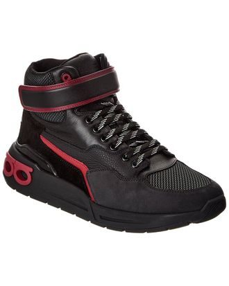 Ferragamo Cosma Leather & Mesh High-Top Sneaker