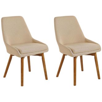 Beliani Beliani - Conjunto De 2 Sillas De Comedor Beige Tela De Poli&eacute;ster Con Patas De Madera Maciza Oscura Asiento Acolchado Melfort
