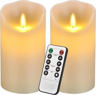 No Brand Juego De Velas Sin Llama De 15 Cm (6 Pulgadas), Contiene 2 Velas Cil&iacute;ndricas De Color Marfil Que No Gotean Cera, Equipado Con Un Control Remoto De 10 