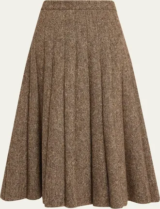 Brunello Cucinelli Donegal Wool Tweed Pleated Midi Skirt