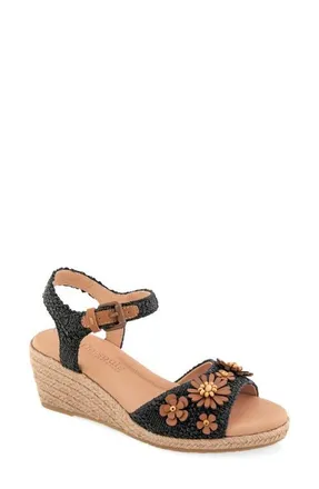 Gentle Souls Gibson Espadrille Ankle Strap Platform Wedge Sandal in Black Raffia at Nordstrom, Size 5.5