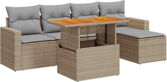 vidaXL Juego De Sof&aacute;s Jard&iacute;n Con Cojines 6 Pzas Rat&aacute;n Sint&eacute;tico Beige Vidaxl