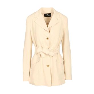 Etro Belted Viscose Blazer - female - Etro - Blazers - White - XS - Jackets