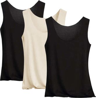 Generic HOOUDO Black Tank Top Women Cotton Silk Satin Camisole Summer Base Shirt Stretch Casual Supersoft Tank Tops Undershirt for Ladies and Girls Day Prime 