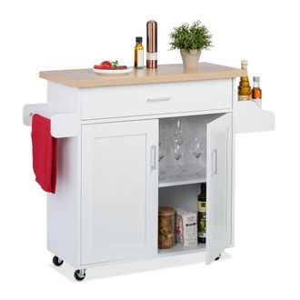 Relaxdays Carrito Auxiliar De Cocina, Camarera Con Encimera Y Caj&oacute;n, 2 Compartimentos, 90x114,5x39,5 Cm, Blanco/natural - Relaxdays