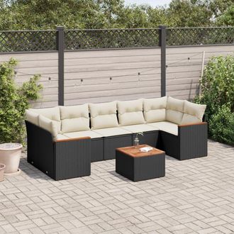vidaXL Set De Sof&aacute;s De Jard&iacute;n 8 Piezas Y Cojines Rat&aacute;n Sint&eacute;tico Negro Vidaxl
