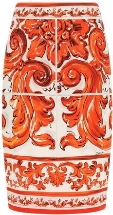 Dolce & Gabbana Midirok in Majolica-print charmeuse - Dames - Midirokken - Oranje - S - Leer - Rokken