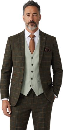 PAUL ANDREW Harris Green Check Tweed 3 Piece Suit with Sage Waistcoat Heritage Style