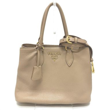 Prada Beige Leather Handbag Shoulder Bag Tote Bag (Pre-Owned)