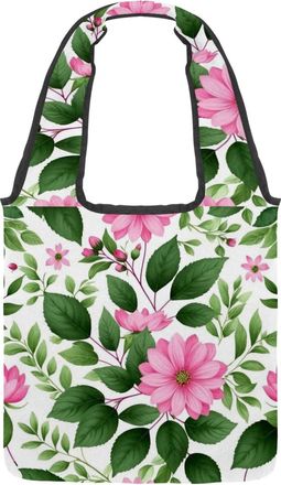 Generic Floral with Leaves Reversible Canvas Shoulder Tote - Double-Sided Print, 12oz Cotton, 27cm Drop, Fold-Flat Bag for Travel, Shopping, Street Outings