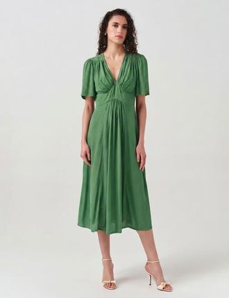 Ghost London Rosalie Angel Sleeve Crepe Midi Dress in Green at Nordstrom, Size 14