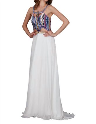 Angela & Alison Sparkly Prom Dress In Ivory/multi