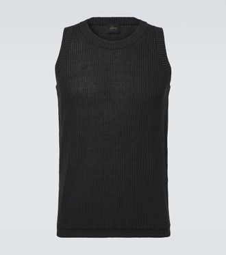 Brioni Ribbed-knit cotton, linen, and silk tank top