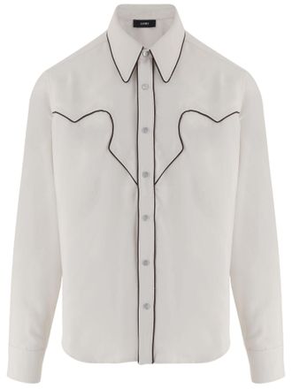 Amiri White Technical Jersey Pointed Collar Casual Shirt