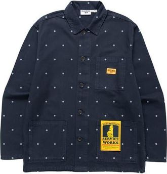 Service Works Polka Dot Cotton Canvas Button-Up Chore Coat in Navy at Nordstrom, Size Medium