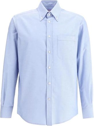 Valentino Geborduurde Zak Katoenen Overhemd - Heren - Zakelijke Overhemden - Blauw - XL - Katoen - Overhemden